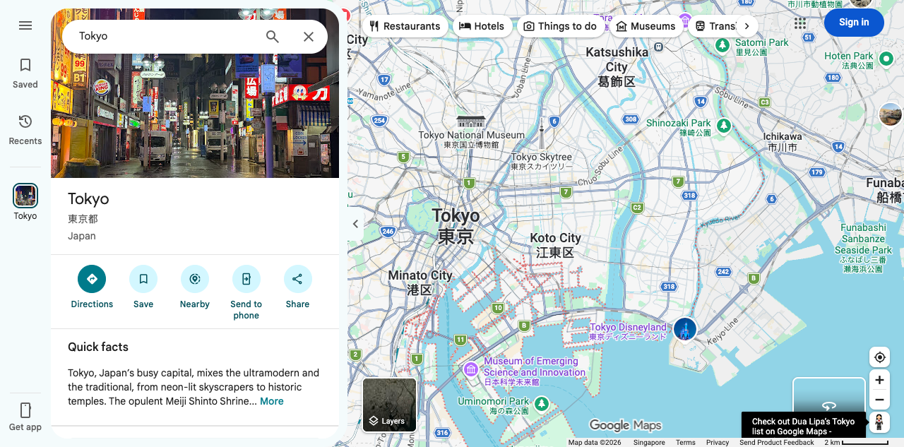 Central Tokyo attractions cluster map